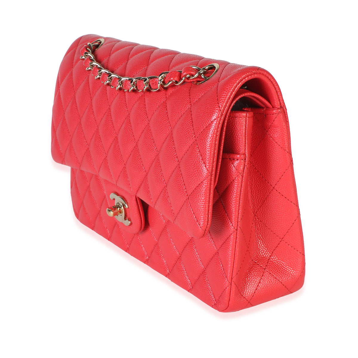 Chanel Red Quilted Caviar Medium Classic Double Flap Bag Handbag 2