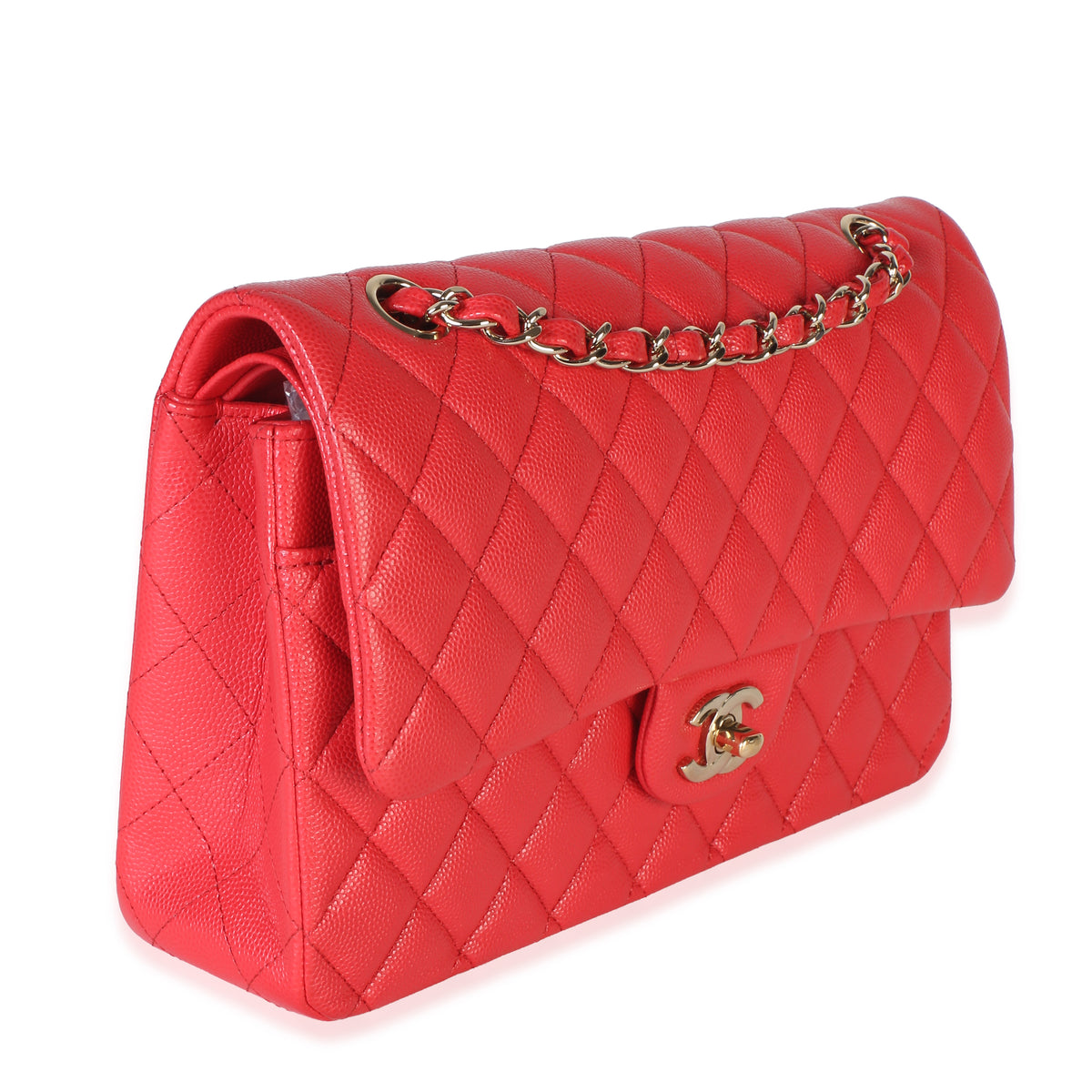 Chanel Red Quilted Caviar Medium Classic Double Flap Bag Handbag 3