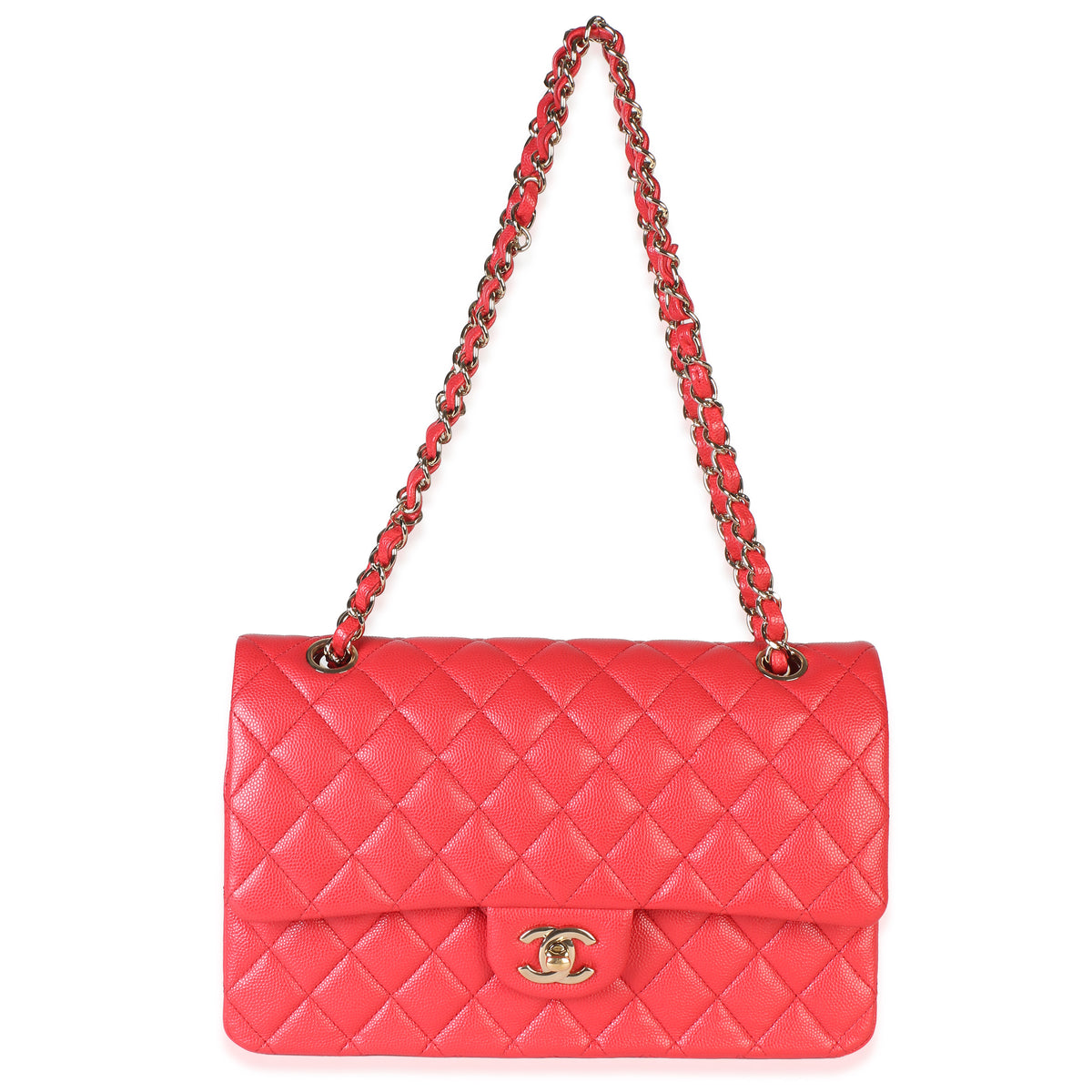 Chanel Red Quilted Caviar Medium Classic Double Flap Bag Handbag 8