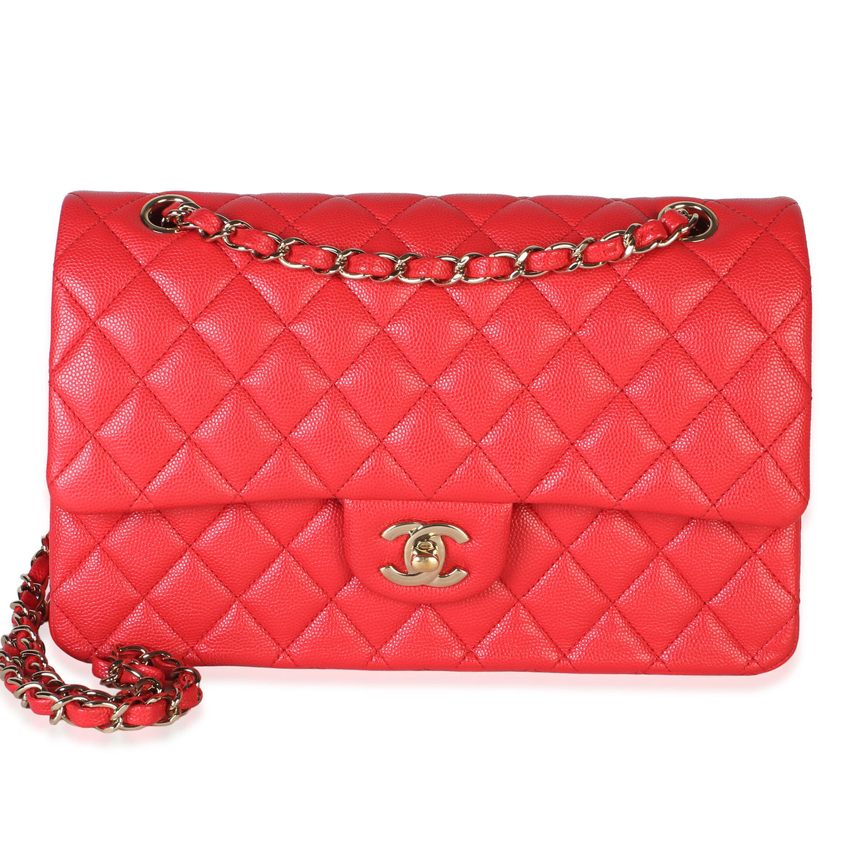 Chanel Red Quilted Caviar Medium Classic Double Flap Bag Handbag fv