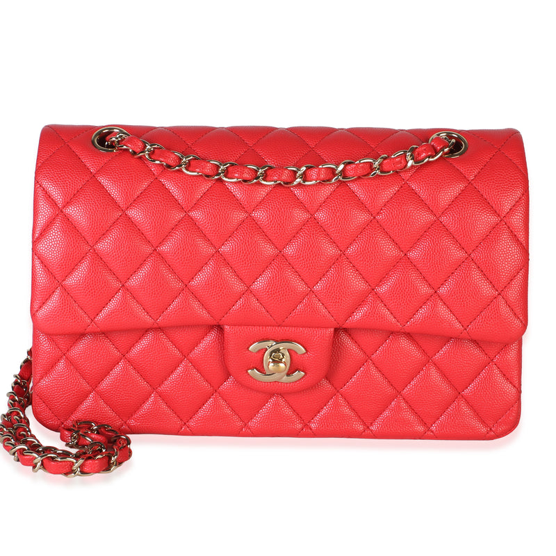 Chanel Red Quilted Caviar Medium Classic Double Flap Bag Handbag fv
