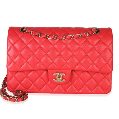 Chanel Red Quilted Caviar Medium Classic Double Flap Bag Handbag fv