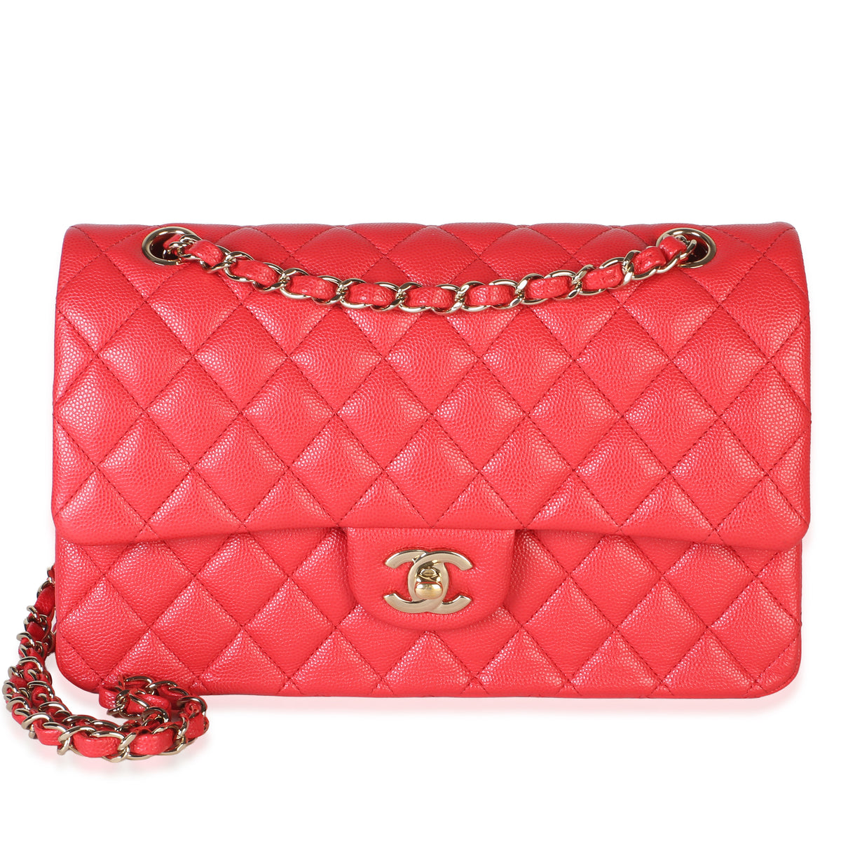 Chanel Red Quilted Caviar Medium Classic Double Flap Bag Handbag fv