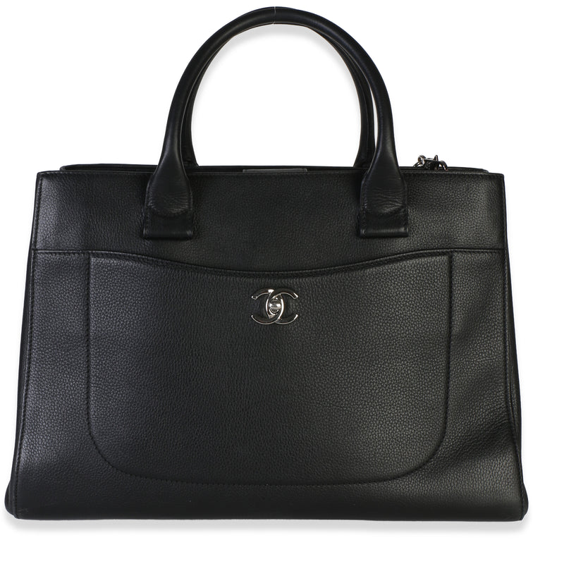 Chanel Black Grained Calfskin Small Neo Executive Shopper Tote Handbag fv