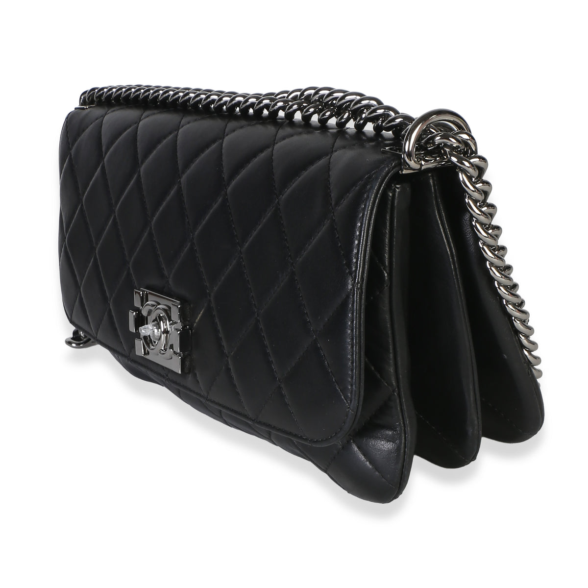 Chanel Black Quilted Lambskin Boy Accordion Flap Bag Handbag 2