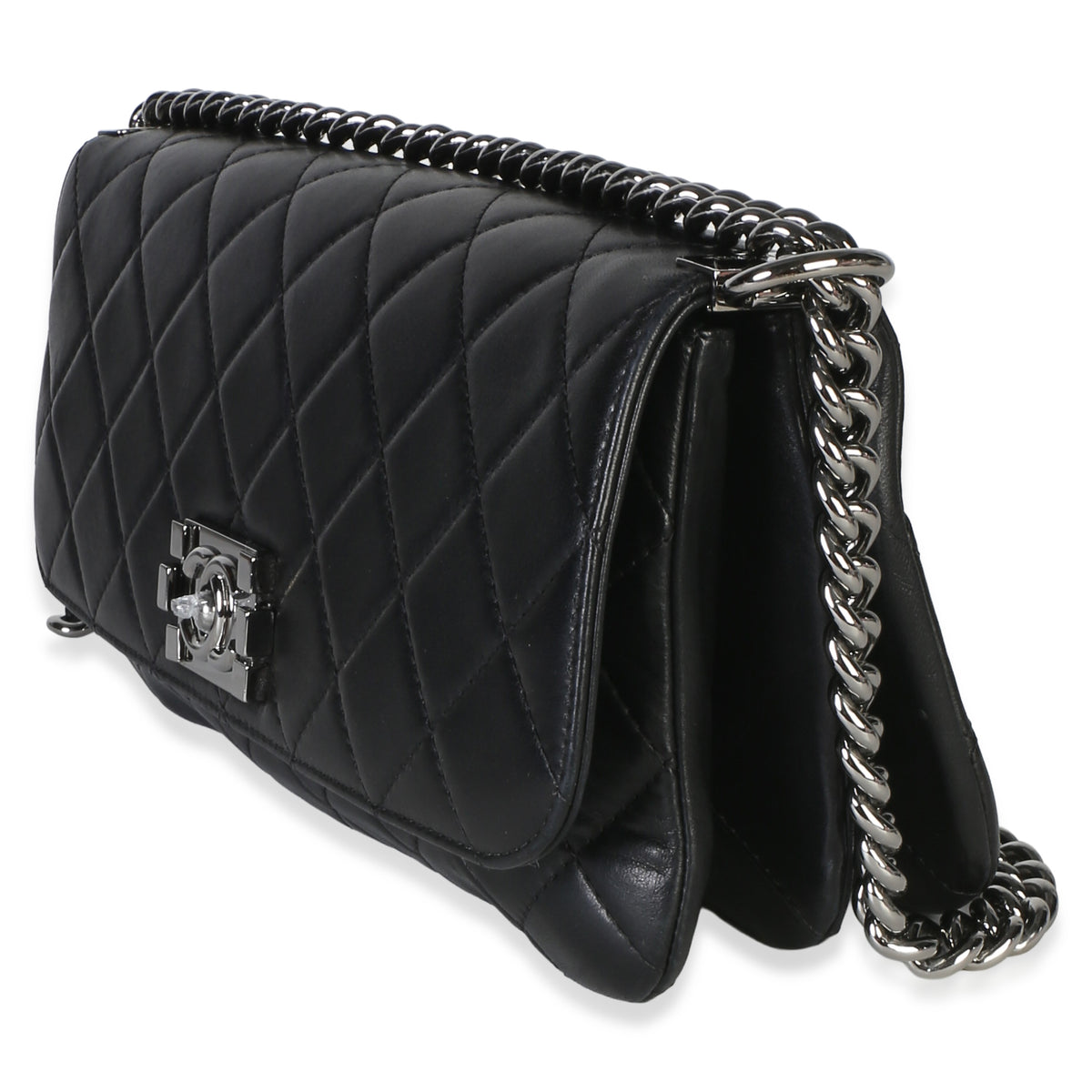 Chanel Black Quilted Lambskin Boy Accordion Flap Bag Handbag 3