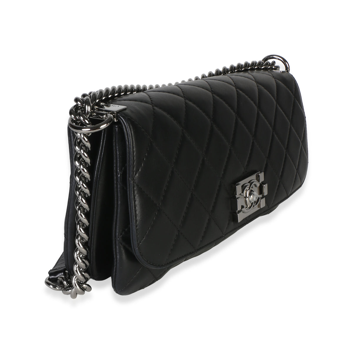 Chanel Black Quilted Lambskin Boy Accordion Flap Bag Handbag 4