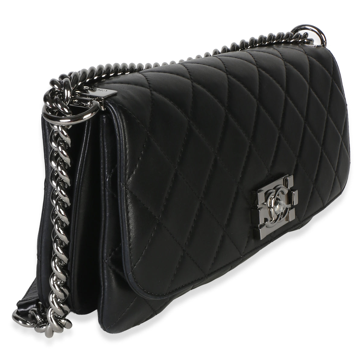 Chanel Black Quilted Lambskin Boy Accordion Flap Bag Handbag 4