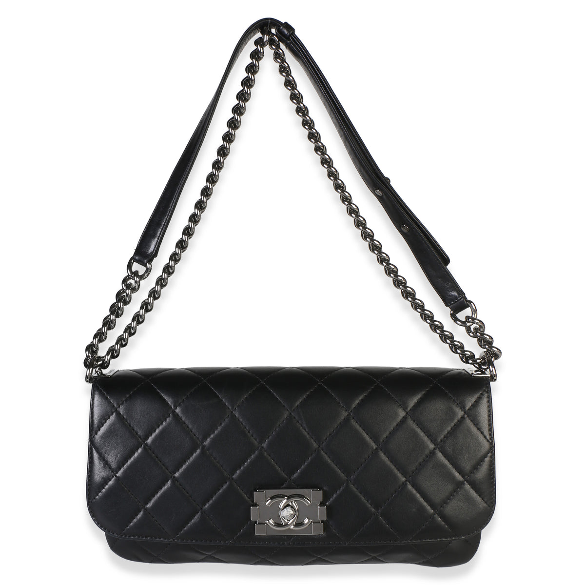 Chanel Black Quilted Lambskin Boy Accordion Flap Bag Handbag 9