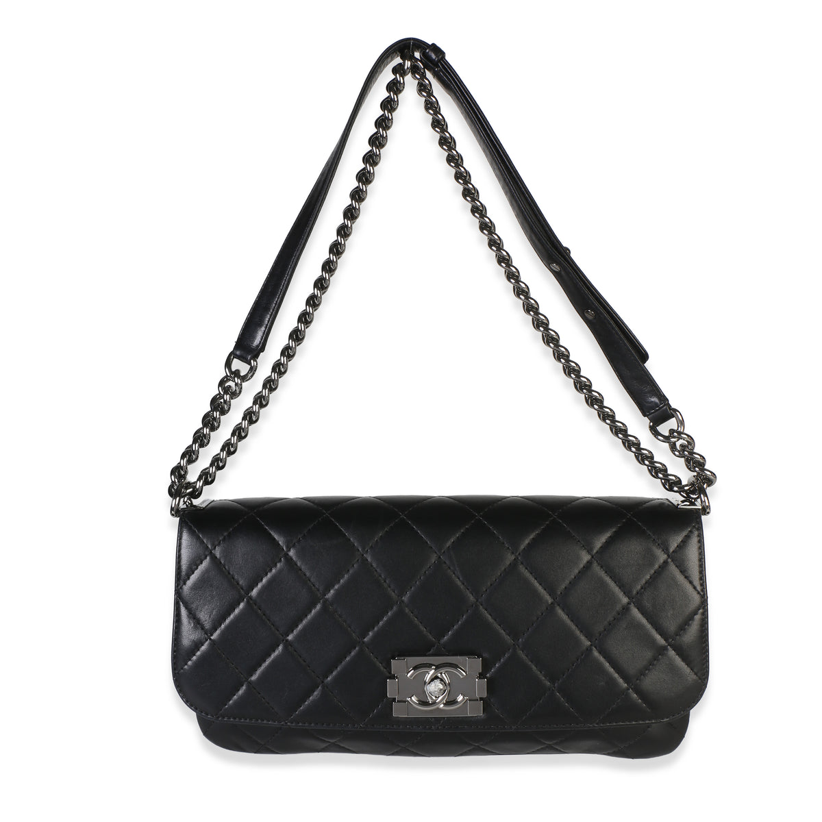 Chanel Black Quilted Lambskin Boy Accordion Flap Bag Handbag 9