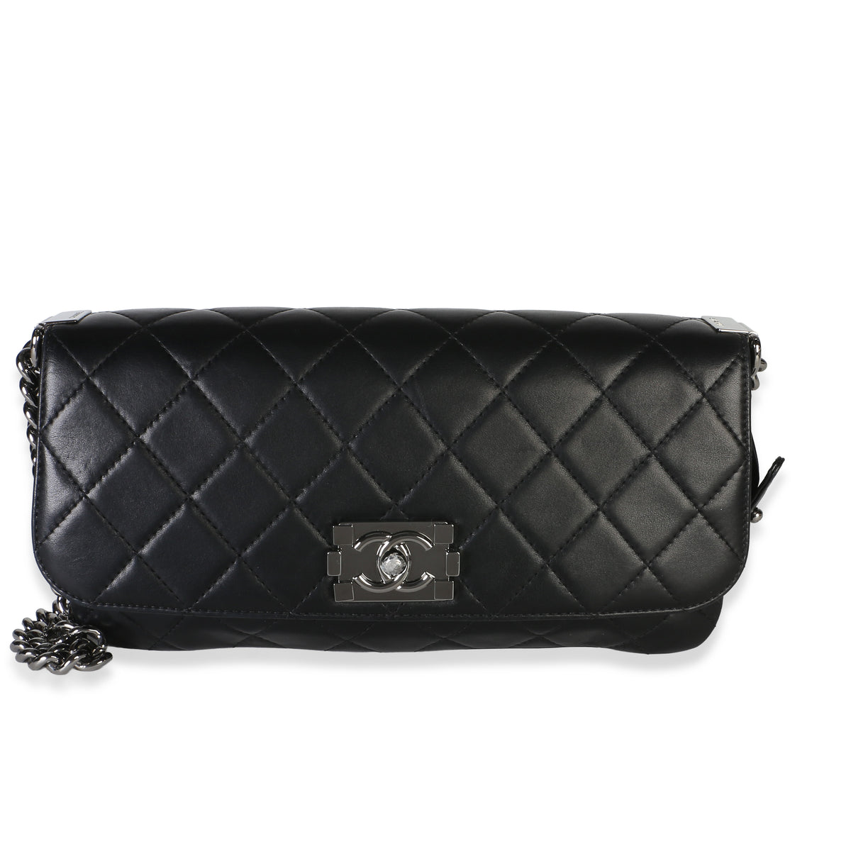 Chanel Black Quilted Lambskin Boy Accordion Flap Bag Handbag fv
