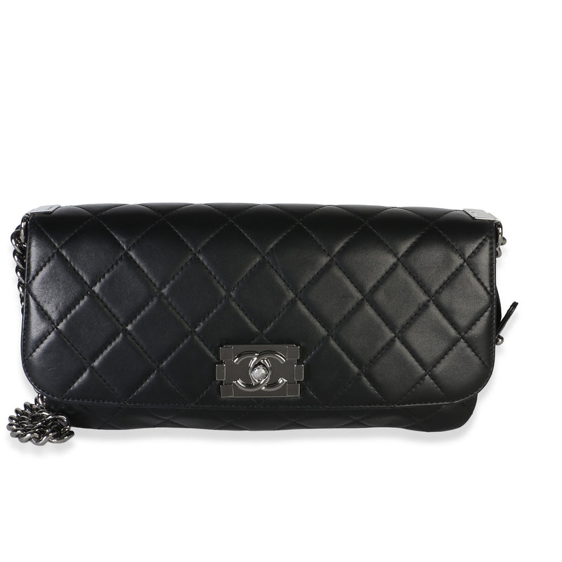 Chanel Black Quilted Lambskin Boy Accordion Flap Bag Handbag fv