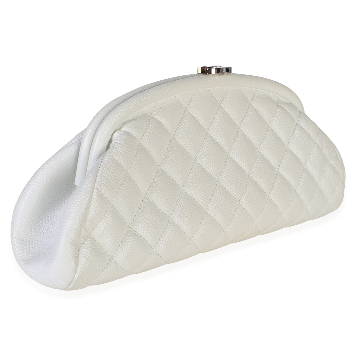 Chanel White Quilted Caviar Timeless Clutch Handbag 2