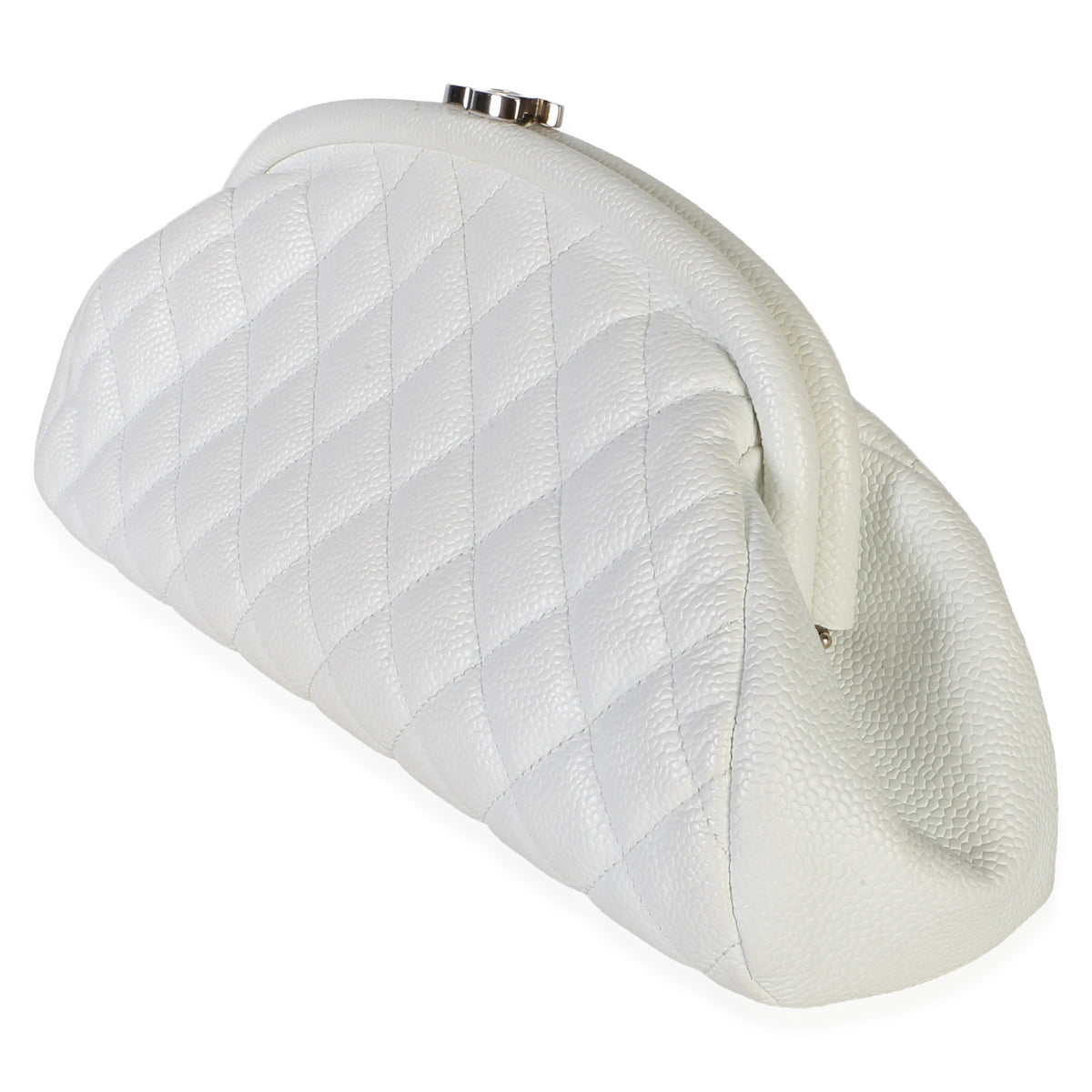 Chanel White Quilted Caviar Timeless Clutch Handbag 3