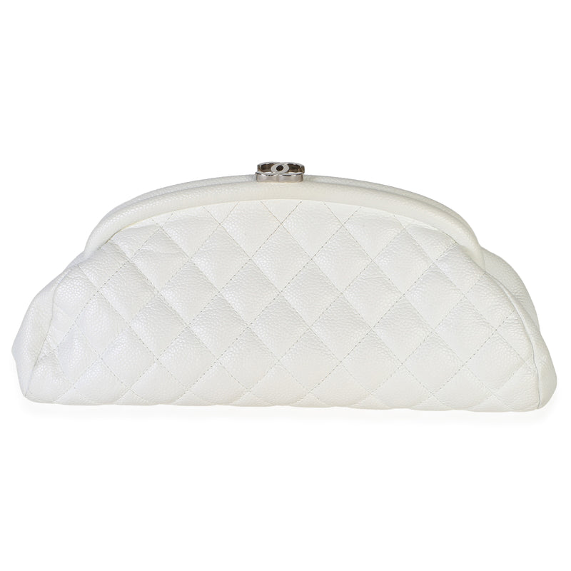 Chanel White Quilted Caviar Timeless Clutch Handbag fv