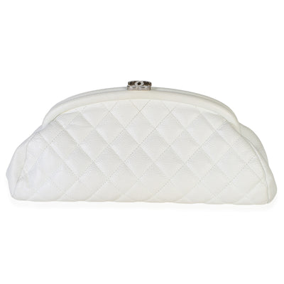 Chanel White Quilted Caviar Timeless Clutch Handbag fv