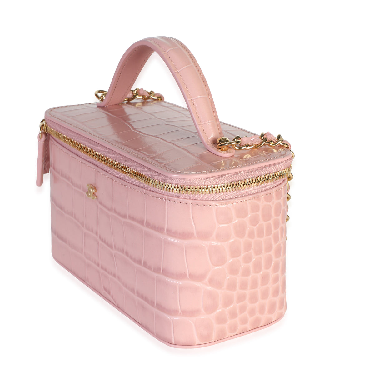 Chanel 26B Light Pink Crocodile Embossed Calfskin Vanity With Chain Handbag 2