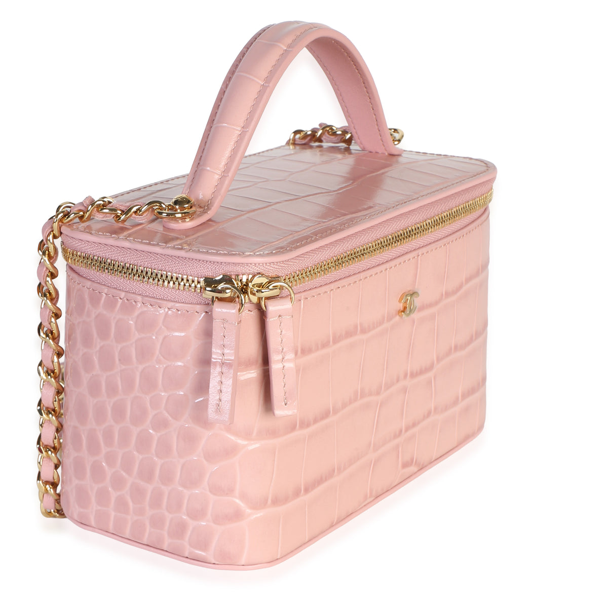 Chanel 26B Light Pink Crocodile Embossed Calfskin Vanity With Chain Handbag 3