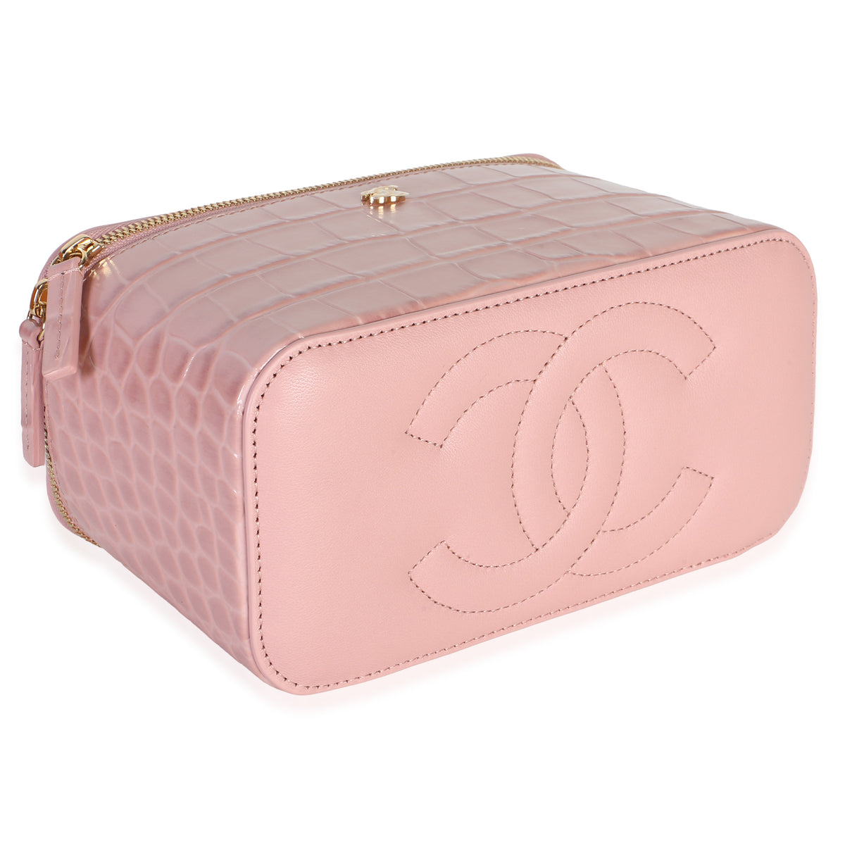 Chanel 26B Light Pink Crocodile Embossed Calfskin Vanity With Chain Handbag 7