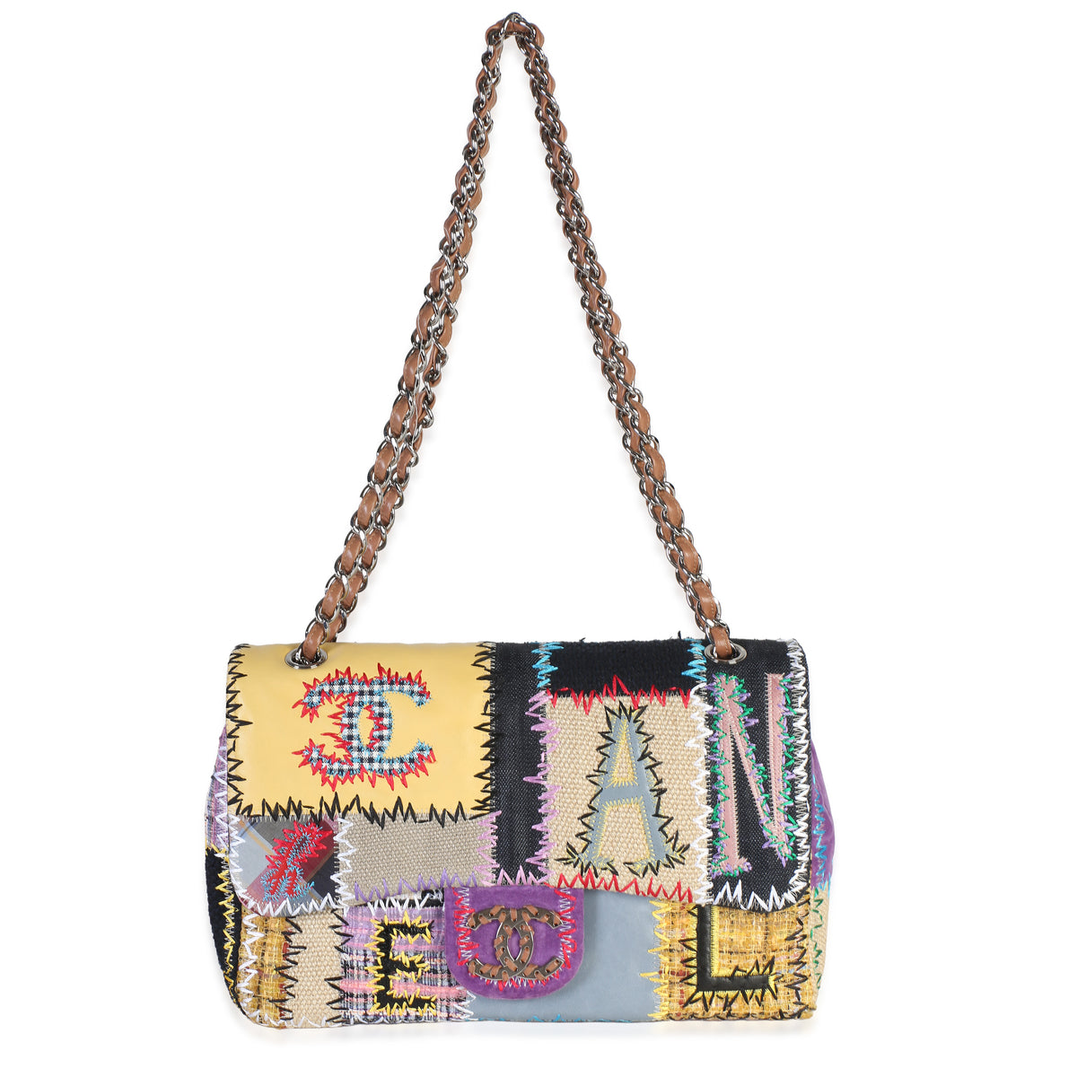 Chanel Multicolor Denim Tweed Patchwork Jumbo Single Flap Bag Handbag 8