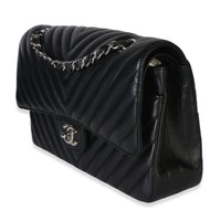 Chanel Black Chevron Lambskin Medium Classic Double Flap Bag Handbag 2
