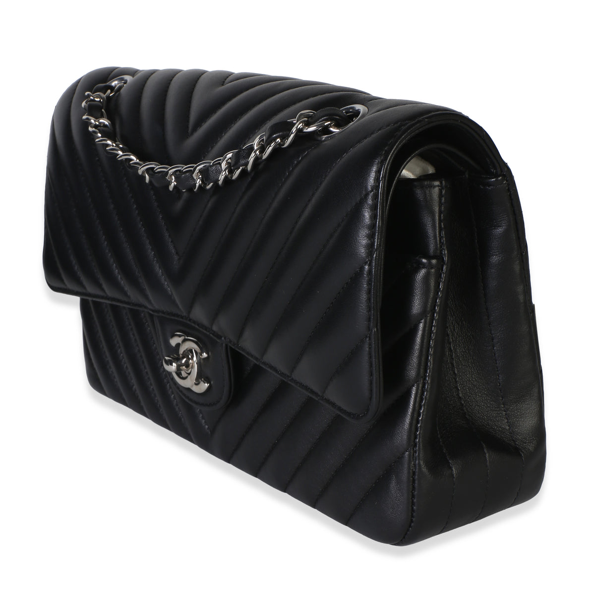 Chanel Black Chevron Lambskin Medium Classic Double Flap Bag Handbag 2