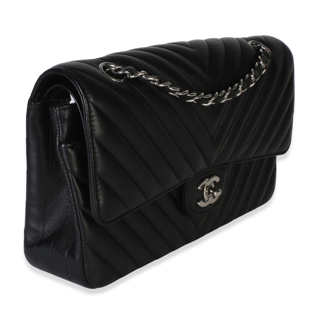 Chanel Black Chevron Lambskin Medium Classic Double Flap Bag Handbag 3