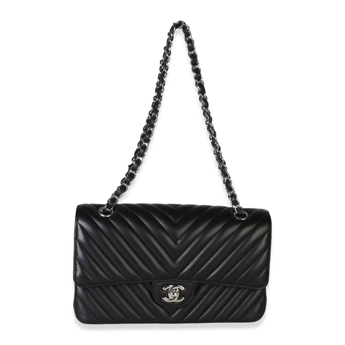 Chanel Black Chevron Lambskin Medium Classic Double Flap Bag Handbag 8