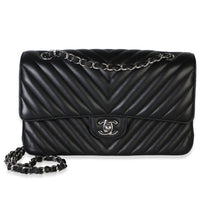 Chanel Black Chevron Lambskin Medium Classic Double Flap Bag Handbag fv