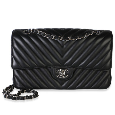 Chanel Black Chevron Lambskin Medium Classic Double Flap Bag Handbag fv
