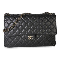 Chanel 24C Black Quilted Caviar Maxi XXL Travel Flap Bag Handbag fv