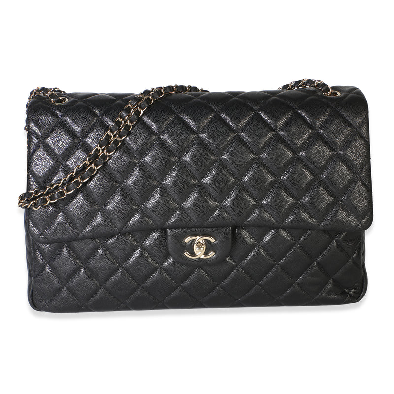 Chanel 24C Black Quilted Caviar Maxi XXL Travel Flap Bag Handbag fv