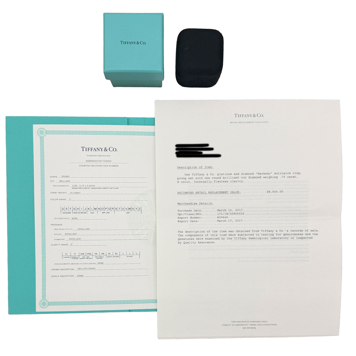 Tiffany & Co. 0.7 ct Round Brilliant Diamond Harmony Solitaire Engagement Ring box