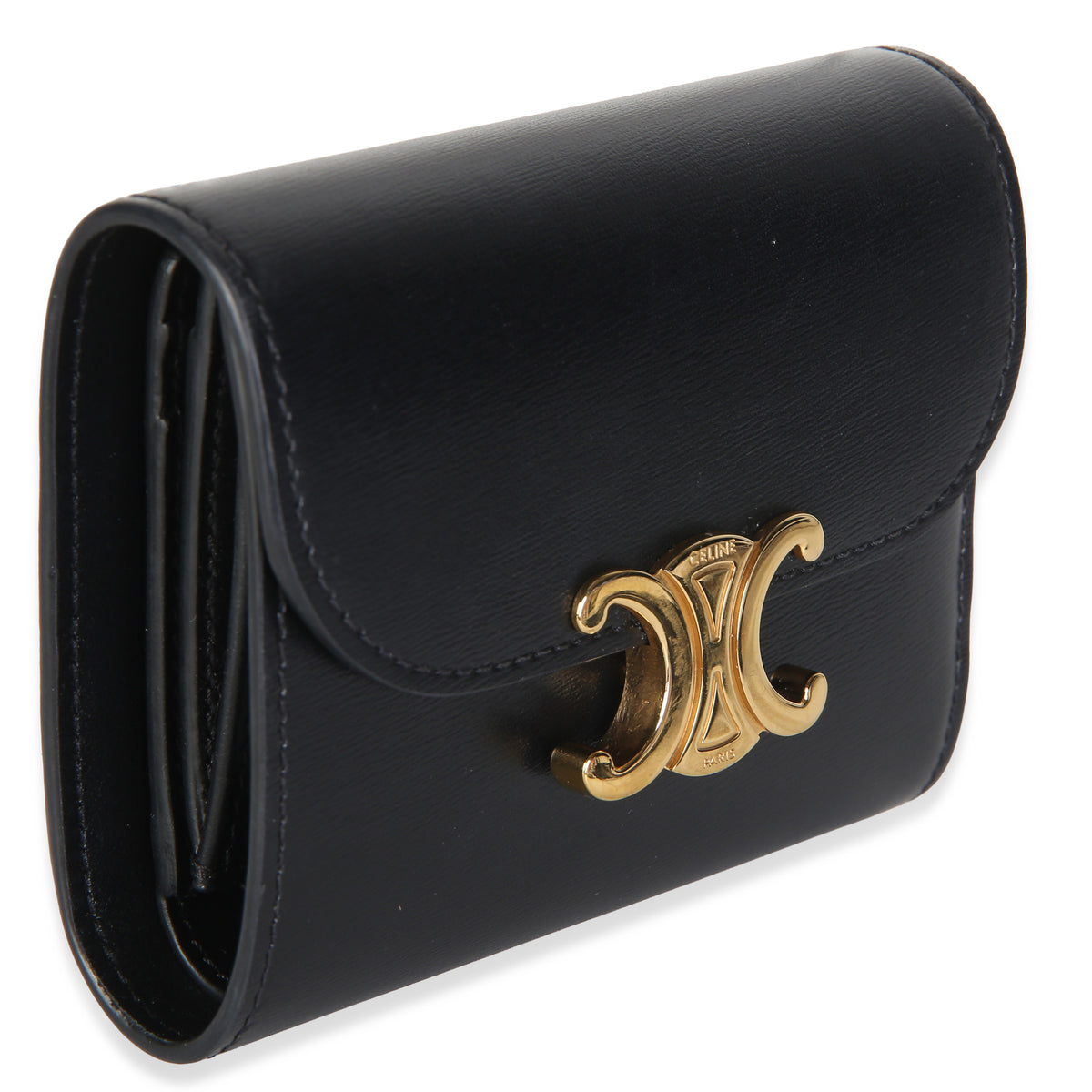 Celine Black Calfskin Small Compact Triomphe Flap Wallet Wallet 3