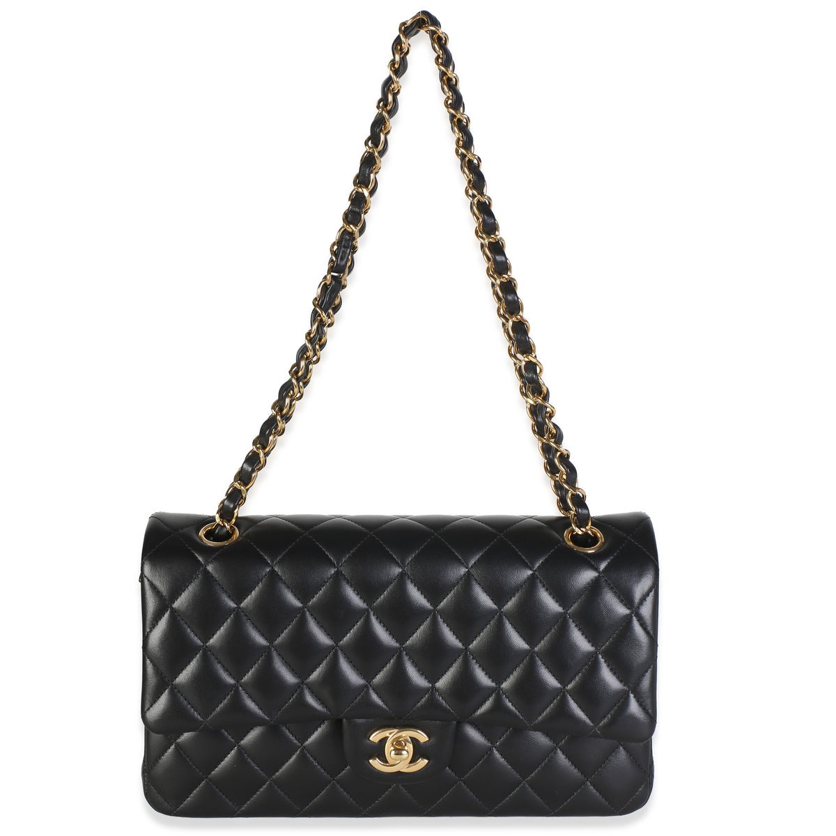 Chanel Black Quilted Lambskin Medium Classic Double Flap Bag Handbag 8