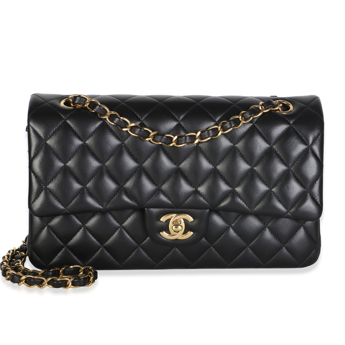 Chanel Black Quilted Lambskin Medium Classic Double Flap Bag Handbag fv