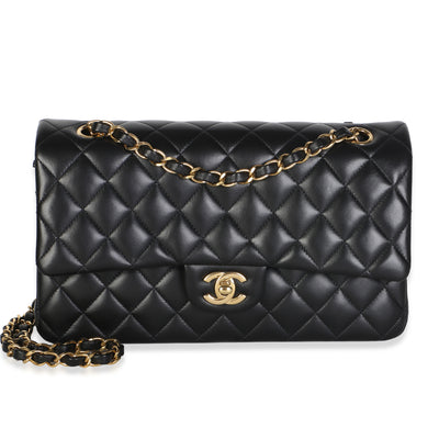 Chanel Black Quilted Lambskin Medium Classic Double Flap Bag Handbag fv