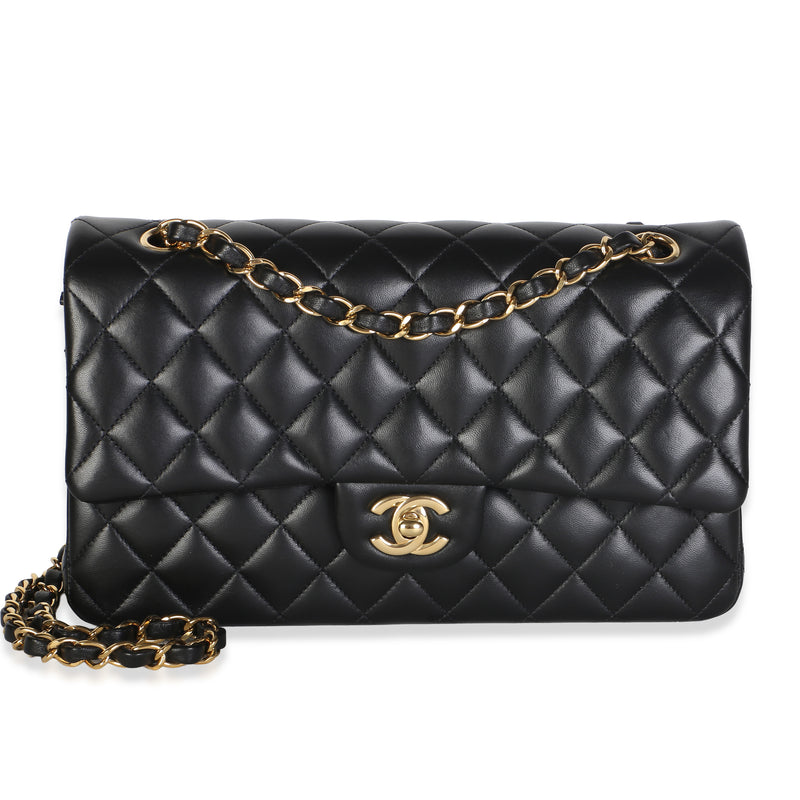 Chanel Black Quilted Lambskin Medium Classic Double Flap Bag Handbag fv