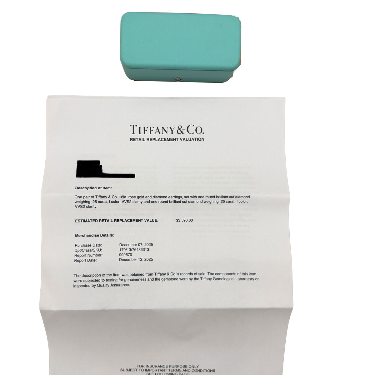 Tiffany & Co. Rose Gold Diamond Stud Earrings box