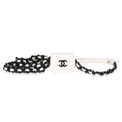 Chanel White Quilted Caviar My Everything Airpods Pro Holder Belt Bag Handbag fv