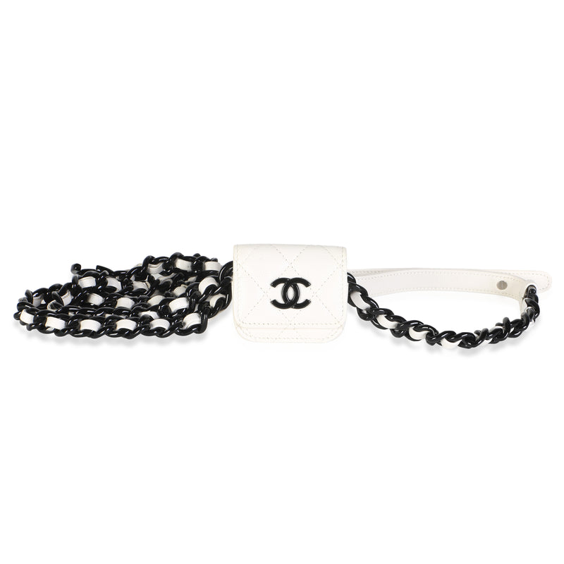 Chanel White Quilted Caviar My Everything Airpods Pro Holder Belt Bag Handbag fv