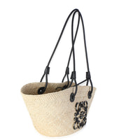Loewe Beige Black Iraca Palm Calfskin Small Anagram Basket Handbag 3