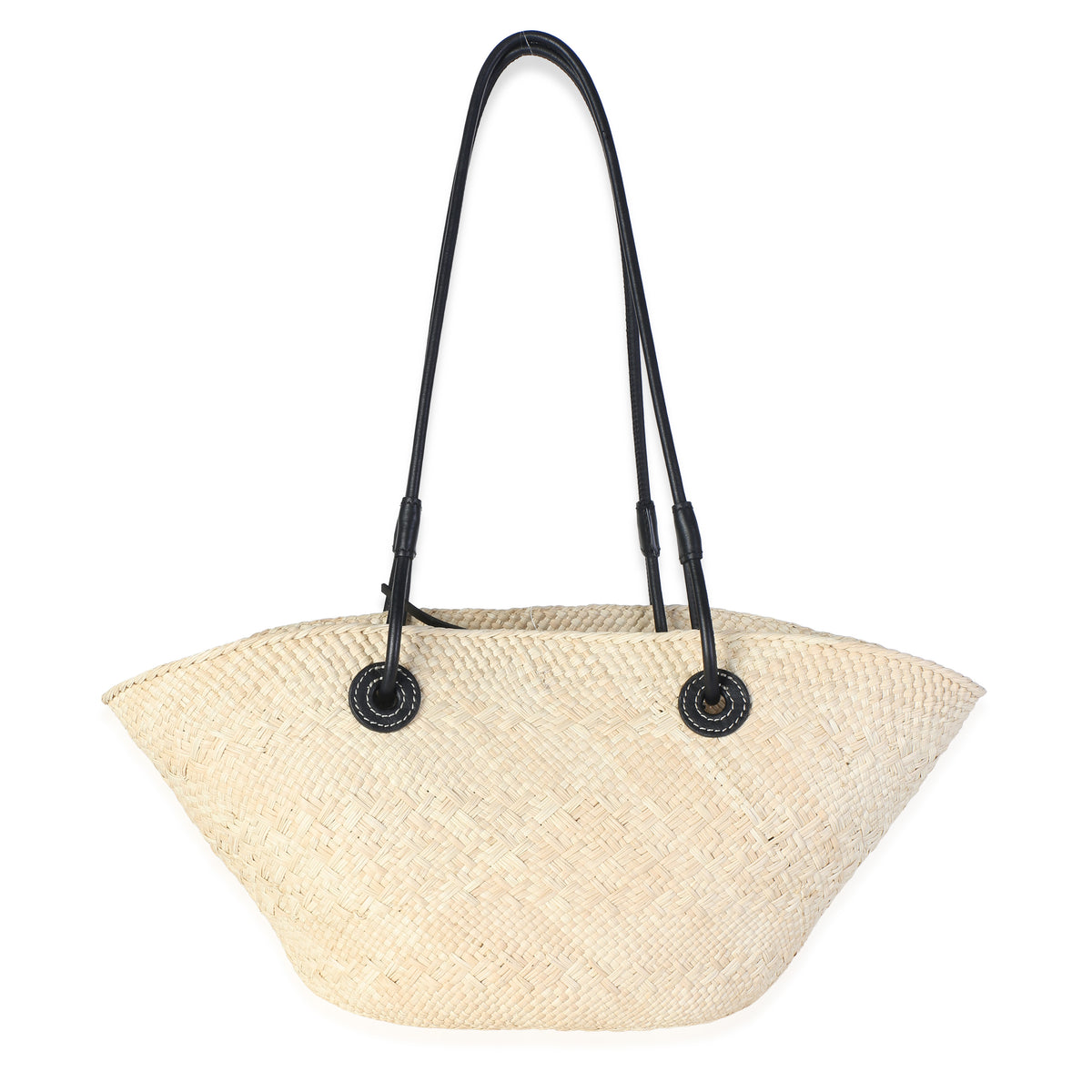 Loewe Beige Black Iraca Palm Calfskin Small Anagram Basket Handbag 4