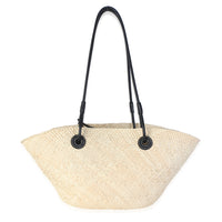 Loewe Beige Black Iraca Palm Calfskin Small Anagram Basket Handbag 4