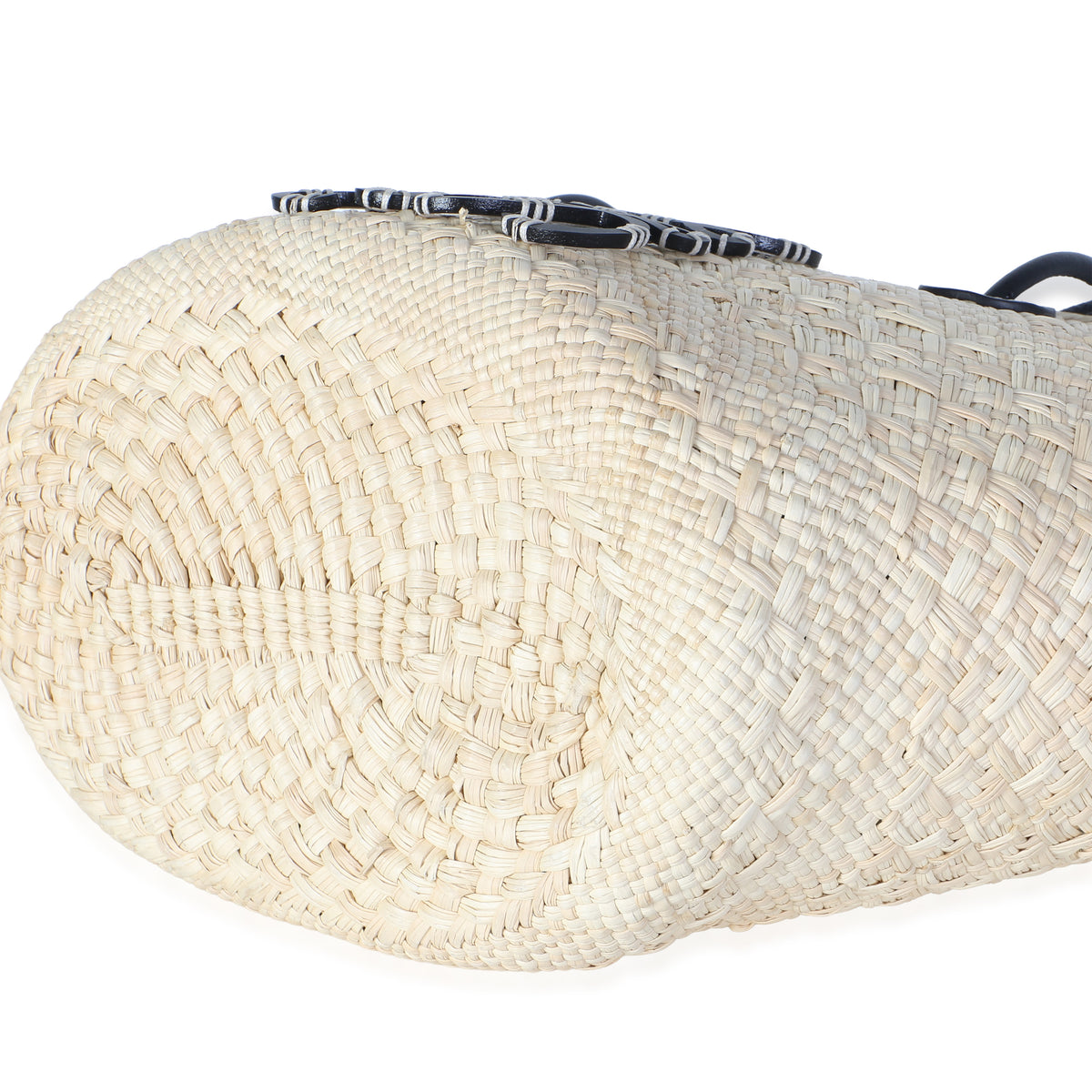Loewe Beige Black Iraca Palm Calfskin Small Anagram Basket Handbag 6
