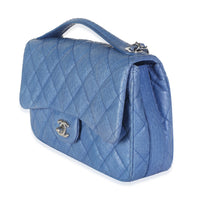 Chanel Blue Quilted Snakeskin Medium Easy Carry Flap Bag Handbag 2