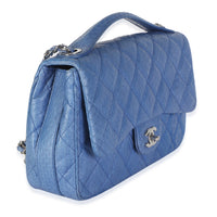 Chanel Blue Quilted Snakeskin Medium Easy Carry Flap Bag Handbag 3