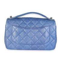 Chanel Blue Quilted Snakeskin Medium Easy Carry Flap Bag Handbag 4