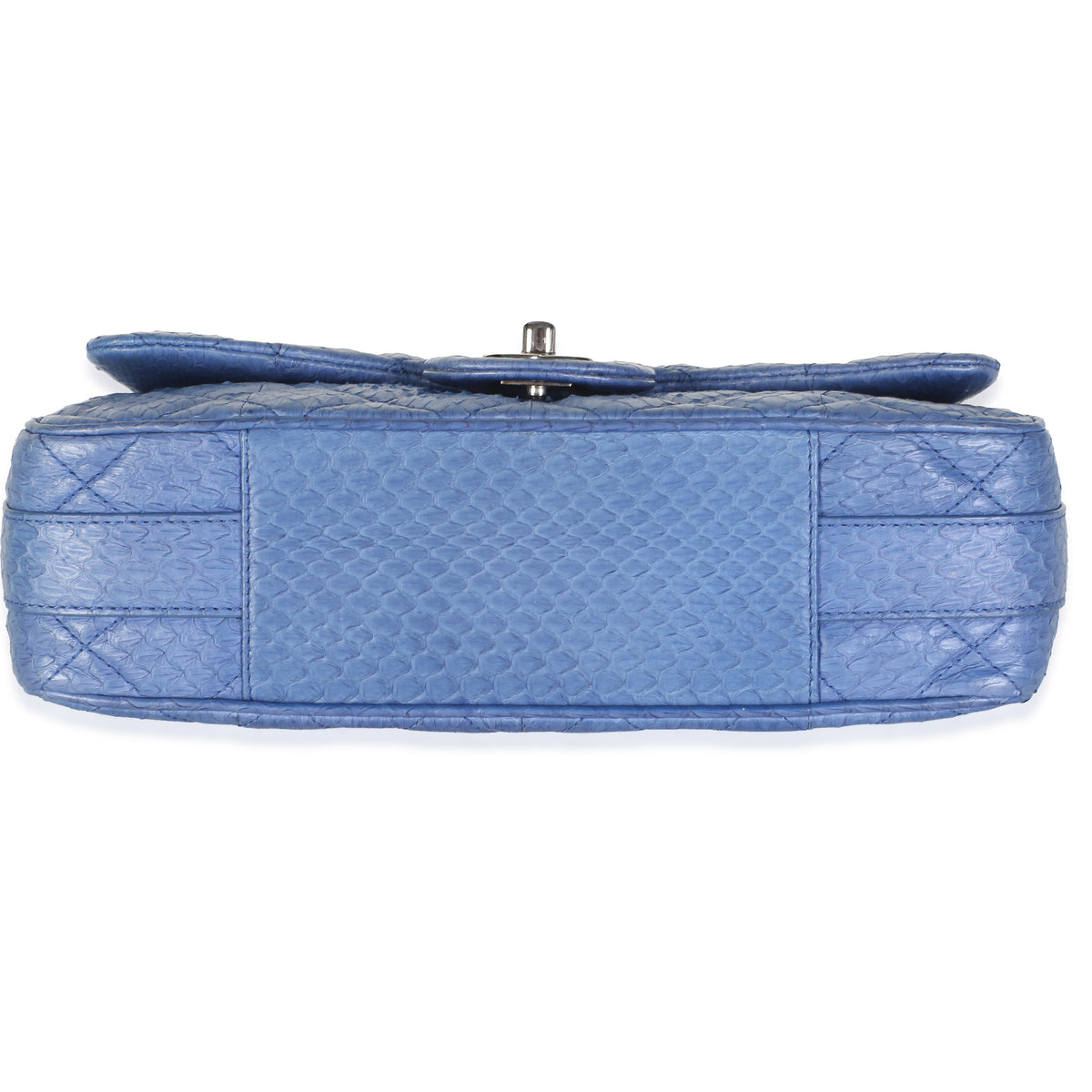 Chanel Blue Quilted Snakeskin Medium Easy Carry Flap Bag Handbag 5