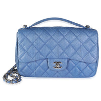 Chanel Blue Quilted Snakeskin Medium Easy Carry Flap Bag Handbag fv